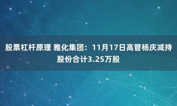股票杠杆原理 雅化集团：11月17日高管杨庆减持股份合计3.25万股